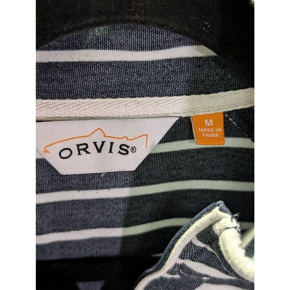 Orvis Sweatshirt Striped Button Long Sleeve Collared Blue/White Women's Medium - Picture 3 of 6